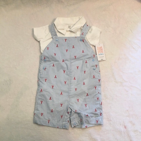 Carter's Other - Carter's Baby Denim Overalls – Lobster‎ Patch & Blue Stripes, Nautical Theme
